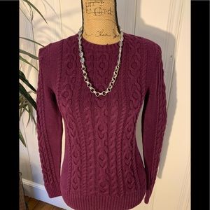 LL Bean cable knit burgundy sweater.